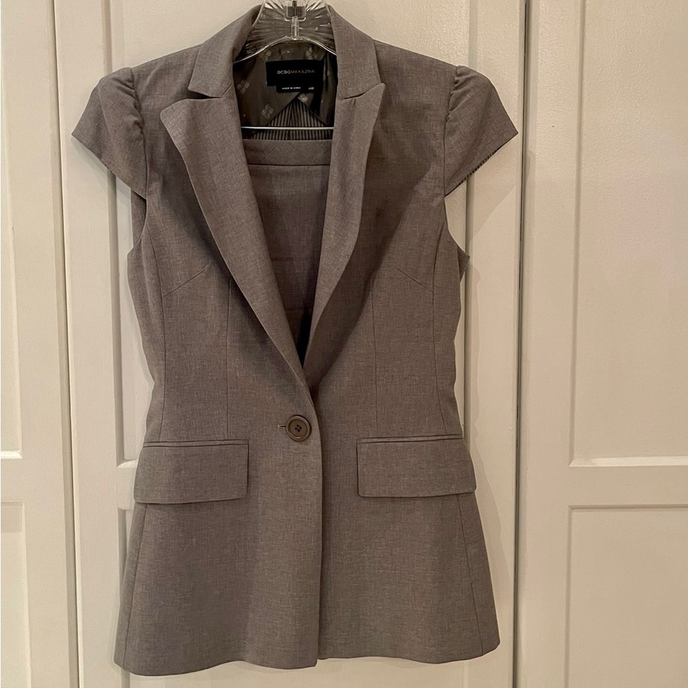 BCBGMaxAzria Wool Blend 2 piece Skirt Suit Cap Sleeves Y2K